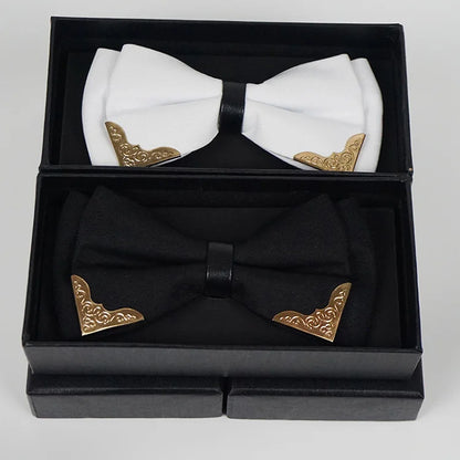 Men's Solid Black White Bow Ties Formal Dress Wedding Bowties For Men Women Leisure Metal Bling Butterfly Bowknot Banquet Cravat