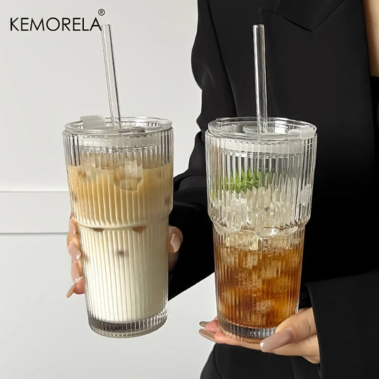 600ML Stripe Glass Coffee Cup