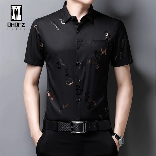 Men's Casual and Fashionable Short Sleeved Printed Shirt Wrinkle Resistant Business Top Without Ironing