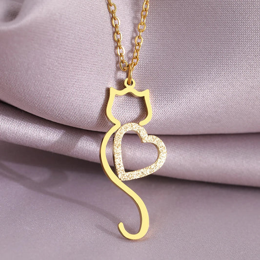Stainless Steel Necklaces Trending Products Heart Cat Pendant Cute Choker Trendy Fine Chain Charms Necklace For Women Jewelry
