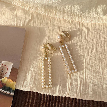 Simple Female Ear Clip Without Ear Hole Retro and Versatile Temperament Advanced Sense Minority Design Sense Pearl Earrings