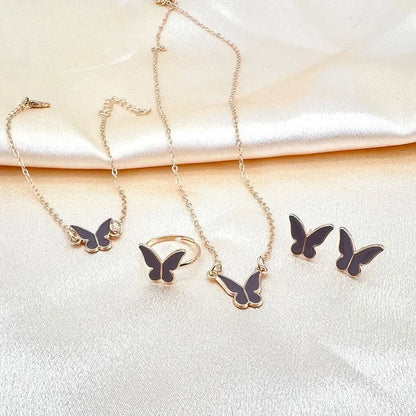 4pcs/Set Sweet Jewelry Set Butterfly Pendant Imitation Pearl Necklace for Women Pearl Earrings Girl Jewellery Women Gift