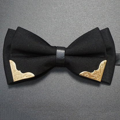 Men's Solid Black White Bow Ties Formal Dress Wedding Bowties For Men Women Leisure Metal Bling Butterfly Bowknot Banquet Cravat