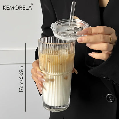 600ML Stripe Glass Coffee Cup