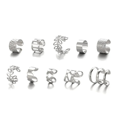 Fashion Gold Silver Color Leaves Clip Earrings for Women Men Creative Simple C Ear Cuff Non-Piercing Ear Clip Set Trendy Jewelry
