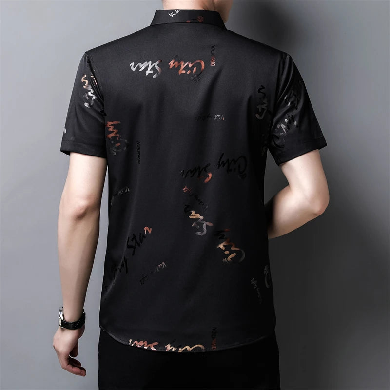 Men's Casual and Fashionable Short Sleeved Printed Shirt Wrinkle Resistant Business Top Without Ironing