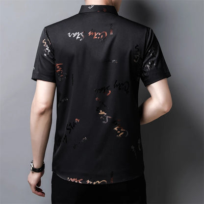 Men's Casual and Fashionable Short Sleeved Printed Shirt Wrinkle Resistant Business Top Without Ironing