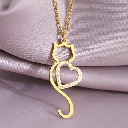 Stainless Steel Necklaces Trending Products Heart Cat Pendant Cute Choker Trendy Fine Chain Charms Necklace For Women Jewelry