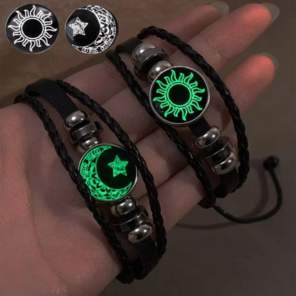 1/2Pcs Sun Moon Bracelet Luminous Adjustable Black Braided Romantic Bracelets for Friend Girlfriend Friendship Birthday Gifts