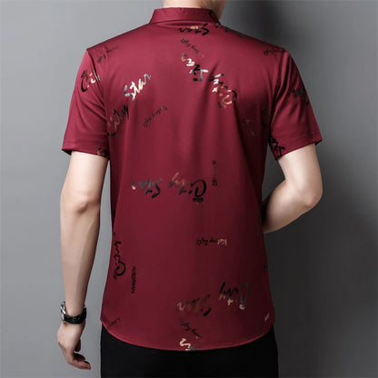 Men's Casual and Fashionable Short Sleeved Printed Shirt Wrinkle Resistant Business Top Without Ironing