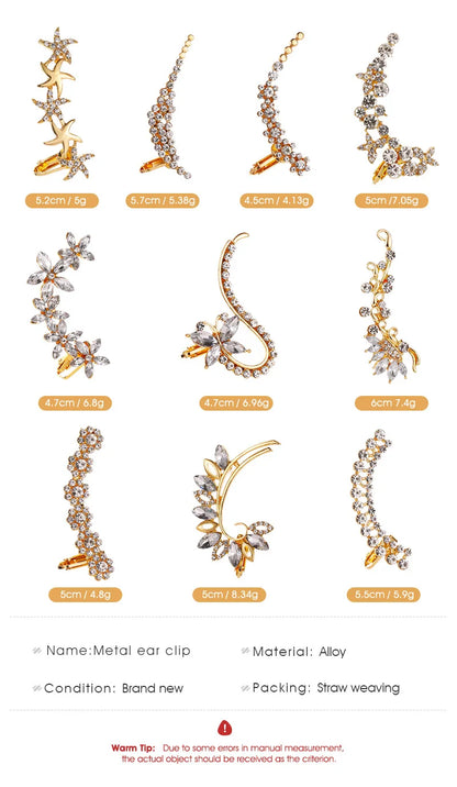 New Fashion Creative Crystal Rhinestone  Stud Earrings For Women Wrap Ear Cuff Clip Earrings Girl Trendy  Jewelry