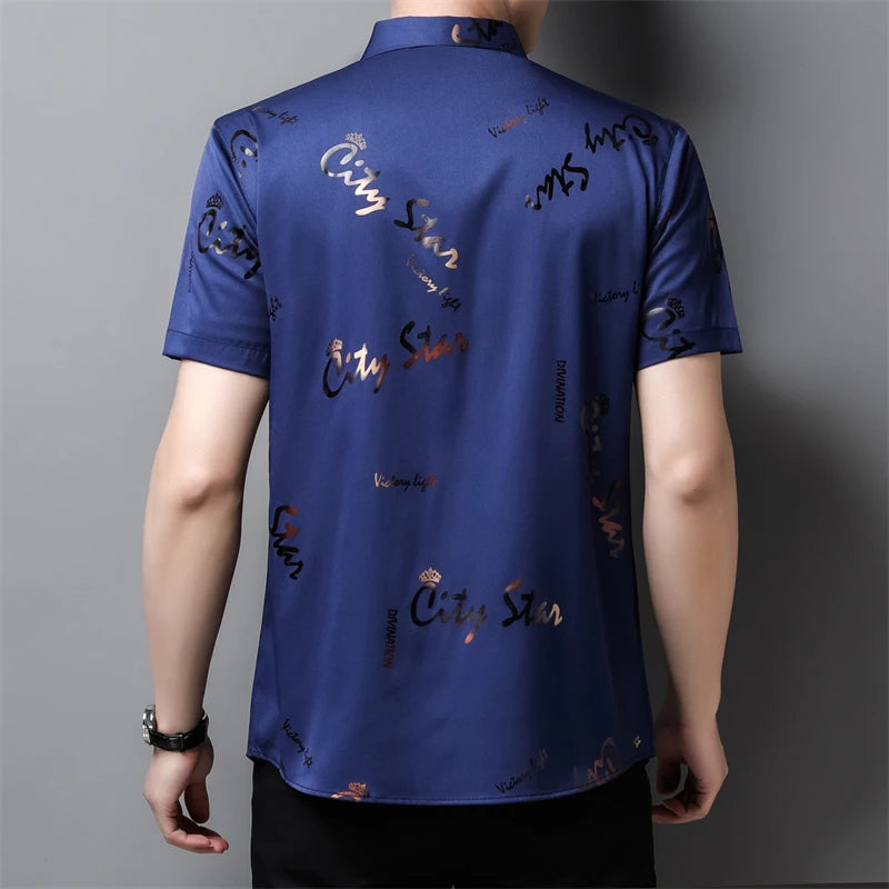 Men's Casual and Fashionable Short Sleeved Printed Shirt Wrinkle Resistant Business Top Without Ironing