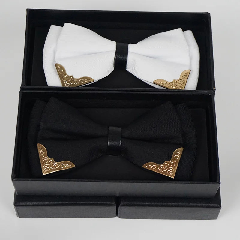 Men's Solid Black White Bow Ties Formal Dress Wedding Bowties For Men Women Leisure Metal Bling Butterfly Bowknot Banquet Cravat