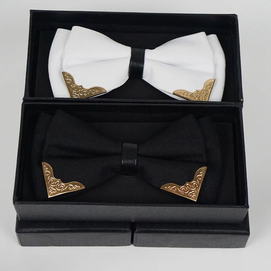 Men's Solid Black White Bow Ties Formal Dress Wedding Bowties For Men Women Leisure Metal Bling Butterfly Bowknot Banquet Cravat