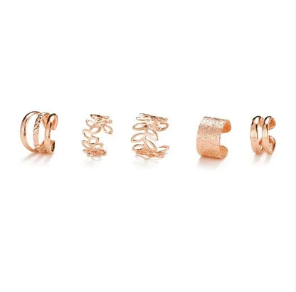 Fashion Gold Silver Color Leaves Clip Earrings for Women Men Creative Simple C Ear Cuff Non-Piercing Ear Clip Set Trendy Jewelry