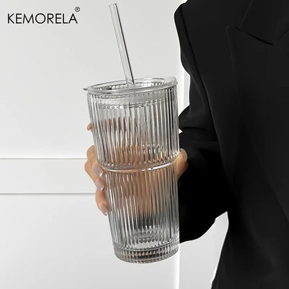 600ML Stripe Glass Coffee Cup