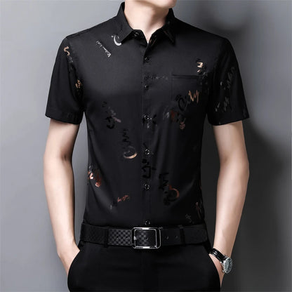Men's Casual and Fashionable Short Sleeved Printed Shirt Wrinkle Resistant Business Top Without Ironing
