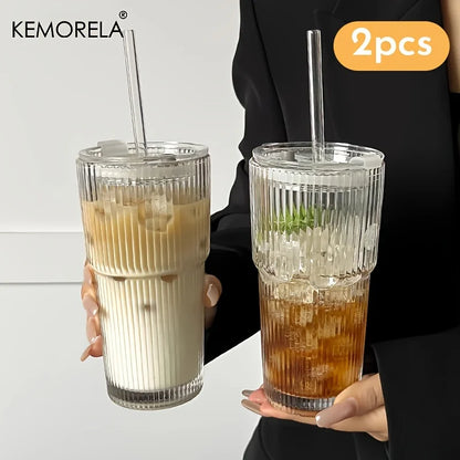 600ML Stripe Glass Coffee Cup