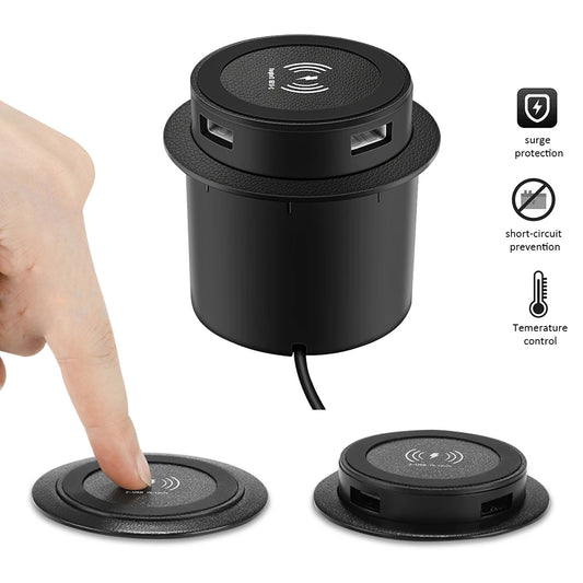 30W Wireless Charger Embedded Desktop Fast Wireless Charging For iPhone/Samsung/Huawei/Xiaomi Mobile Phone Dual USB