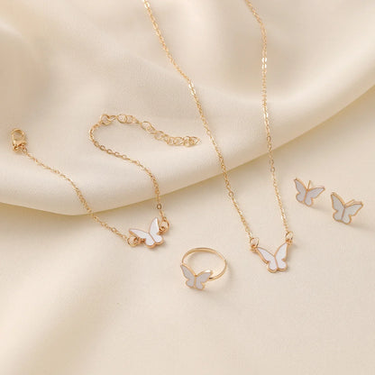 4pcs/Set Sweet Jewelry Set Butterfly Pendant Imitation Pearl Necklace for Women Pearl Earrings Girl Jewellery Women Gift