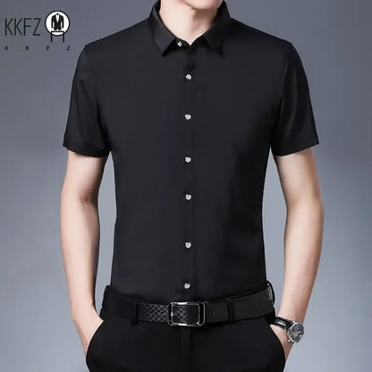 Men's Business Casual Solid Color Short Sleeved Shirt Non Ironing Comfortable Top