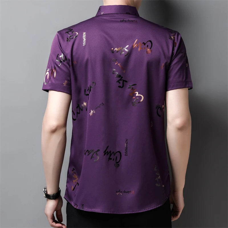 Men's Casual and Fashionable Short Sleeved Printed Shirt Wrinkle Resistant Business Top Without Ironing