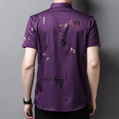 Men's Casual and Fashionable Short Sleeved Printed Shirt Wrinkle Resistant Business Top Without Ironing
