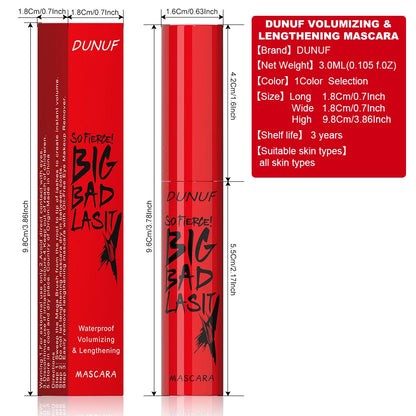 DUNUF 1 Pcs Long Lasting Mascara Thin Thick Waterproof Curl does not Easily Stain Sweat-proof and Non-smudging Beginner Friendly