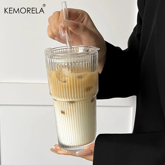 600ML Stripe Glass Coffee Cup