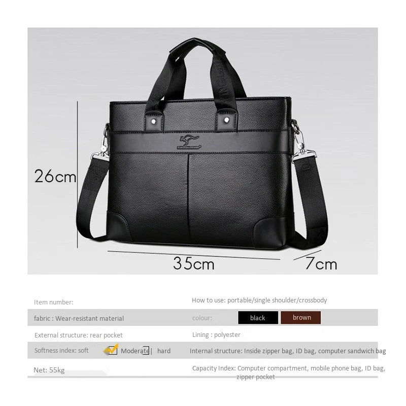 LINGZHIDAISHU Brand Business Men's Briefcase High-Quality Handbag Leather Men's Laptop Bag Messenger Bag Men Brown