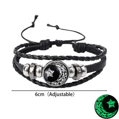 1/2Pcs Sun Moon Bracelet Luminous Adjustable Black Braided Romantic Bracelets for Friend Girlfriend Friendship Birthday Gifts