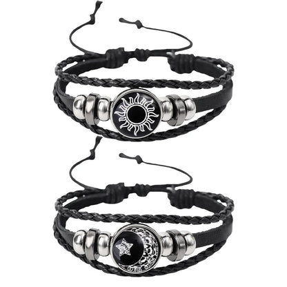 1/2Pcs Sun Moon Bracelet Luminous Adjustable Black Braided Romantic Bracelets for Friend Girlfriend Friendship Birthday Gifts