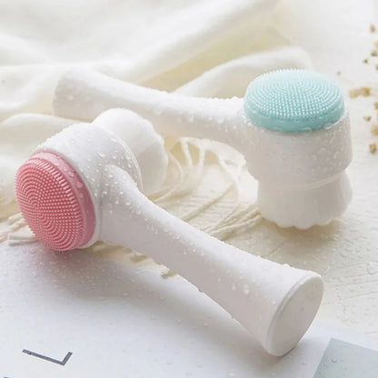 3D double silicone facial cleansing brush manual massage facial brush soft bristles exfoliator double sided face wash brush