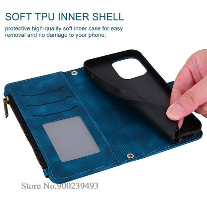 Zipper Wallet Case For Samsung Galaxy A11 A21S A01 A03 Core A23 5G A02 A02s A03s A04 A04e A04s A05 A05s Case Leather Flip Cover