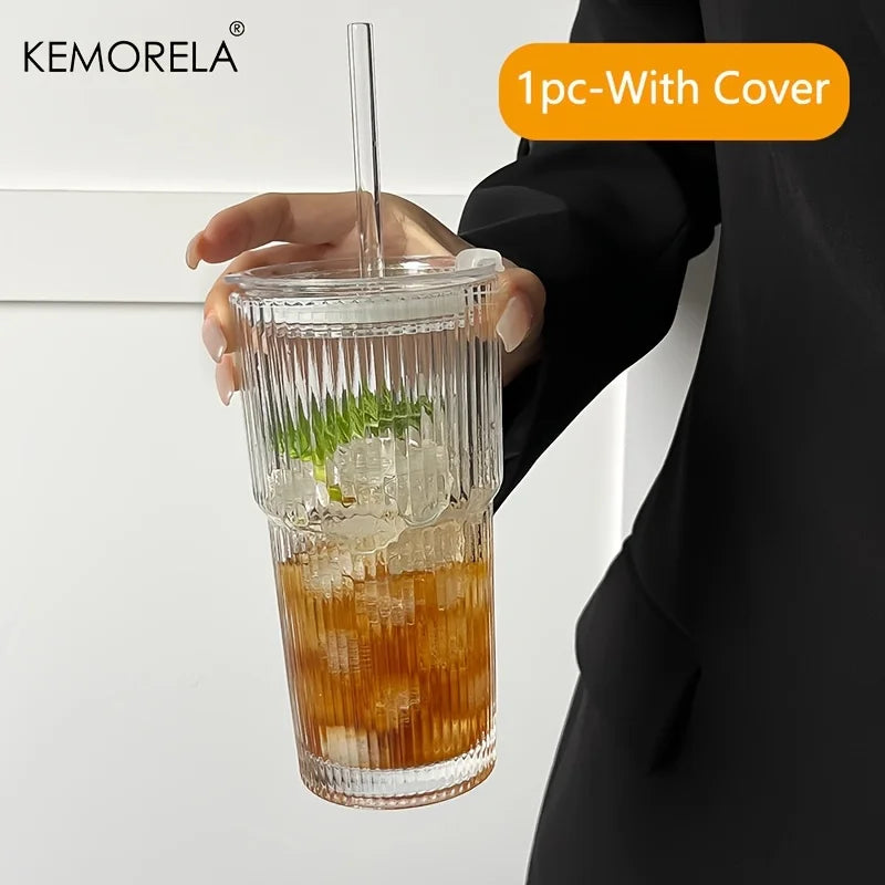 600ML Stripe Glass Coffee Cup