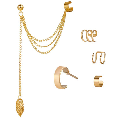 Fashion Gold Silver Color Leaves Clip Earrings for Women Men Creative Simple C Ear Cuff Non-Piercing Ear Clip Set Trendy Jewelry