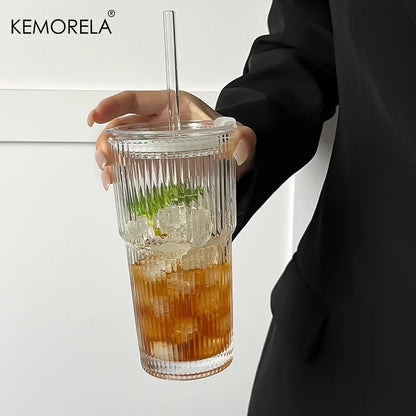 600ML Stripe Glass Coffee Cup