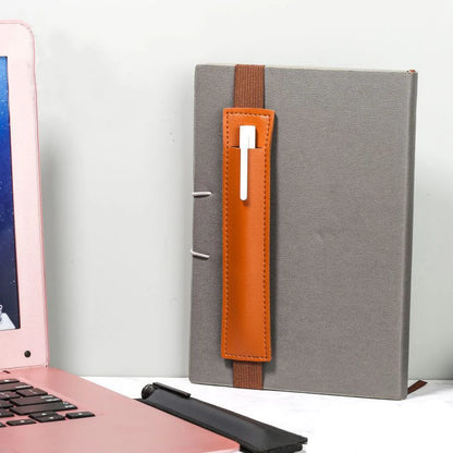 Portable Pu Leather Pen Bag Elastic Buckle Book Notebook Fashion School Pen Case for Office Meeting Easy Carry Office Stationery